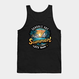 End of School Retro sunset Schools Out For Summer Teacher Tank Top